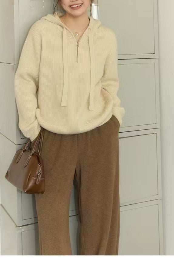 Drawstring Hooded Knit Sweater
