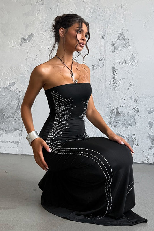 Chic Angel Wing Slim Rhinestone Strapless Formal Dress