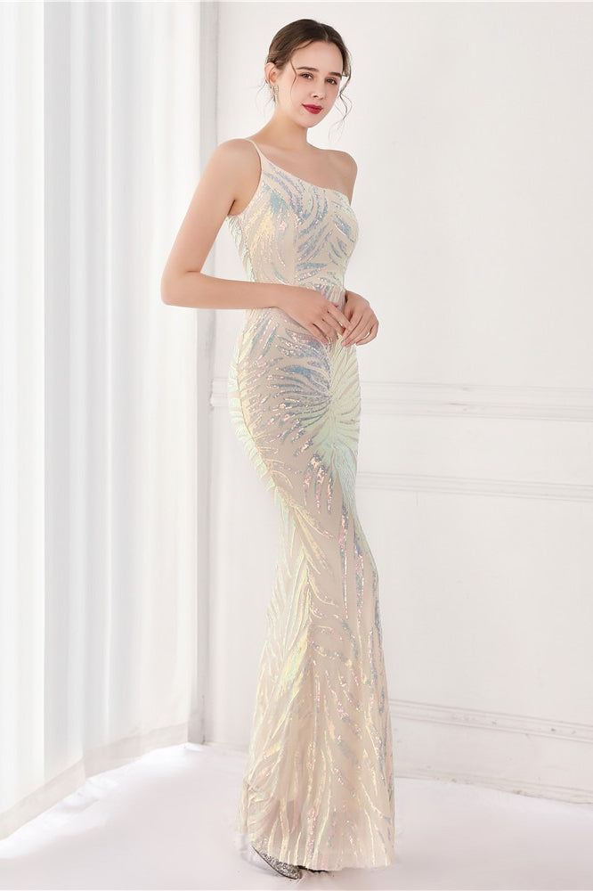 Sequin One Shoulder Mermaid Evening Gown - View 19