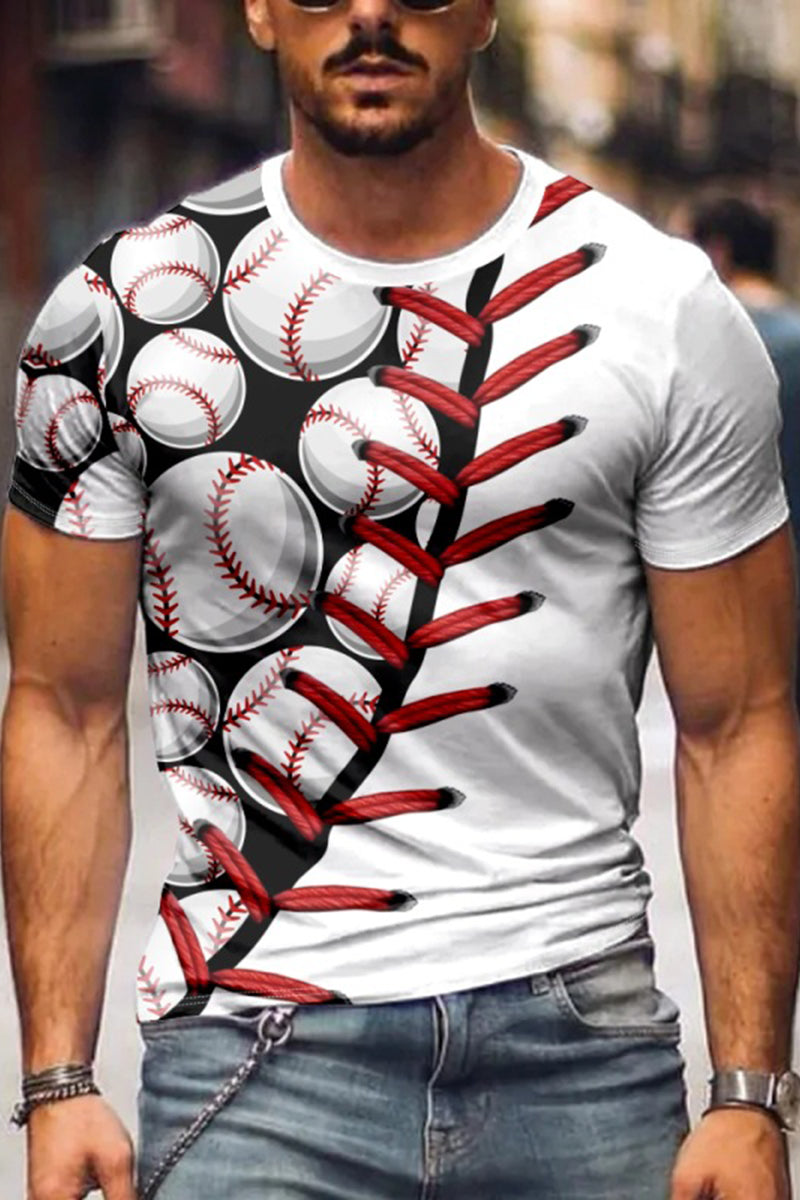 Men's Fashion Washing Short Sleeve Baseball Printed T-shirt Fashionpara