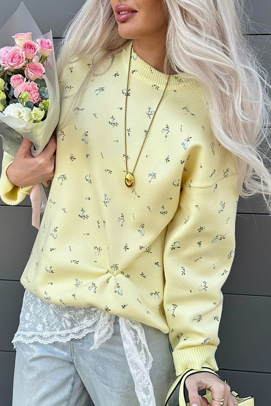 Floral Knit Loose Pullover Blouse