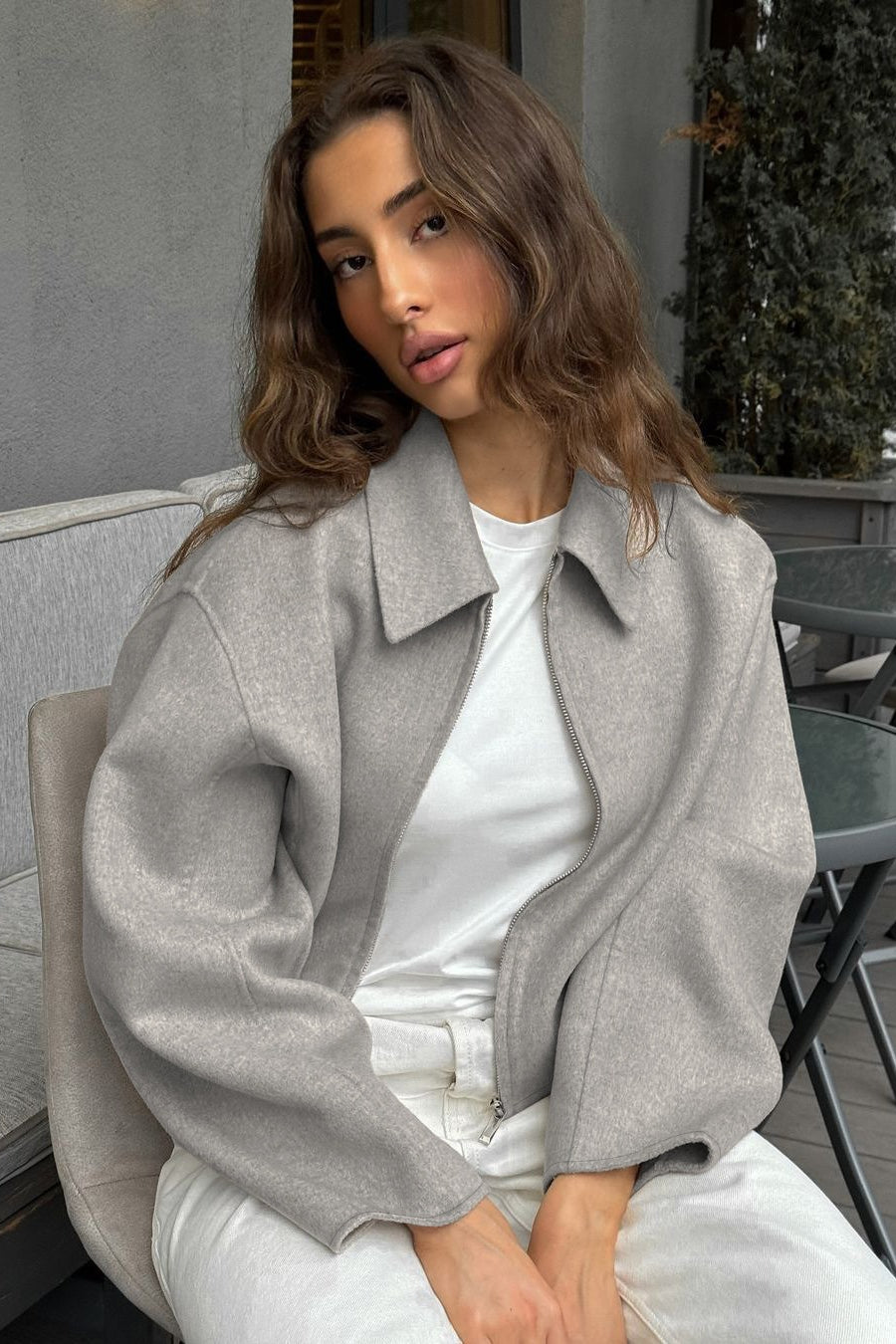 Collared Zip Wool Blend Jacket 7
