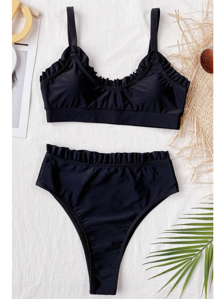 High-waisted Fold Design Purple Bikini Set(2 Colors) - Fashionpara