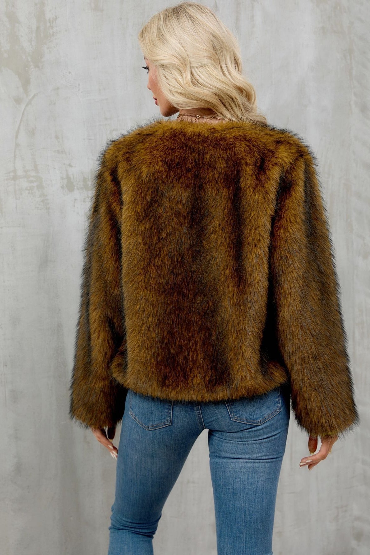 Cropped Faux Fur Zip Coat - Fashionpara