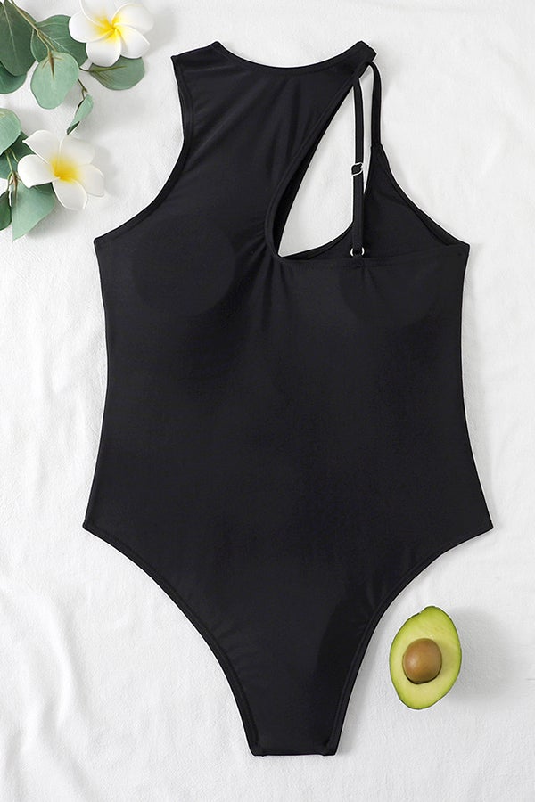 Solid Color Hollowed Out Troops Called One-piece Swimsuit - Fashionpara