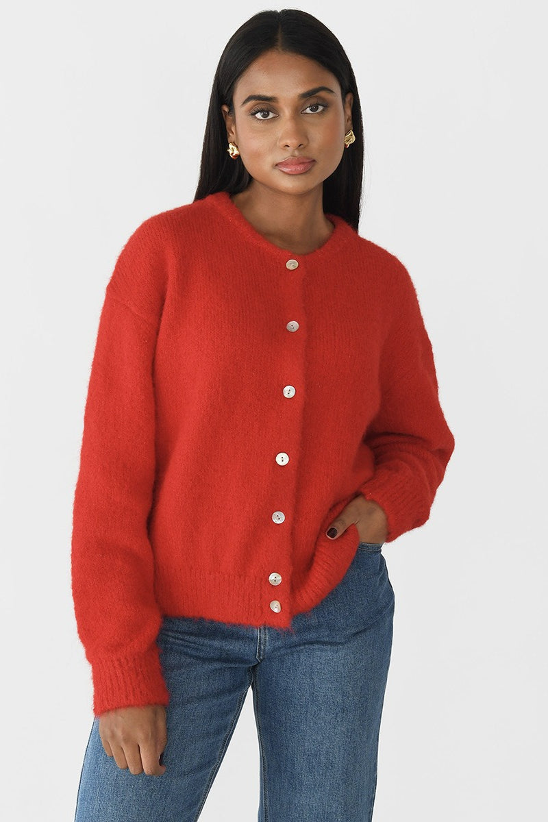 Soft Wool Shell Button Cardigan