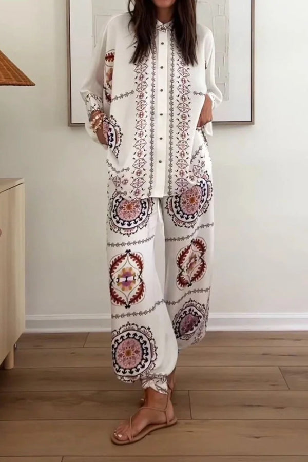 Fashion Positioning Print Shirt & Pants Two-piece Set - Fashionpara