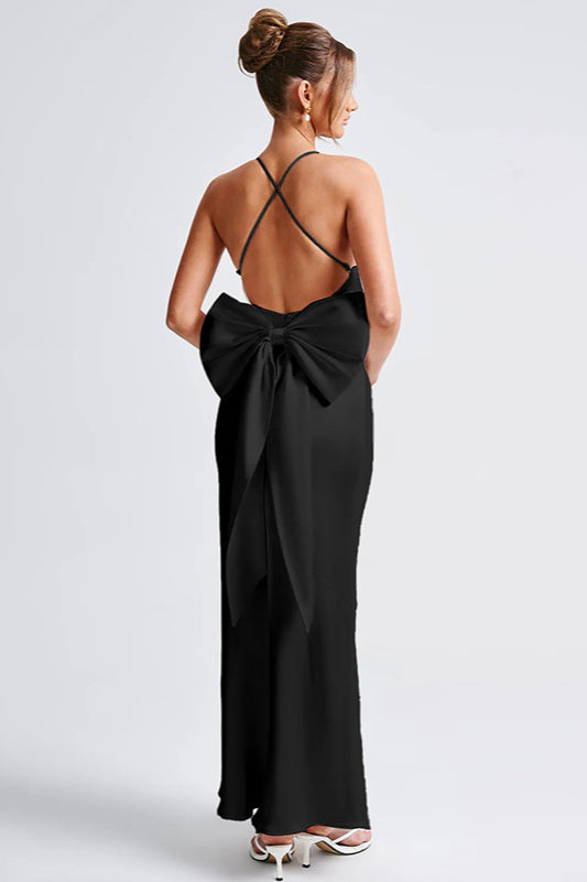 Satin Bowknot Strap Party Dress