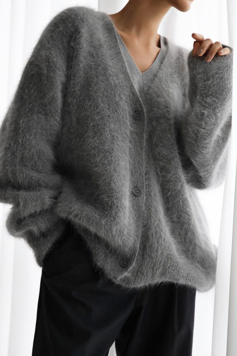 Plush V Neck Relaxed Button Knit Cardigan 8