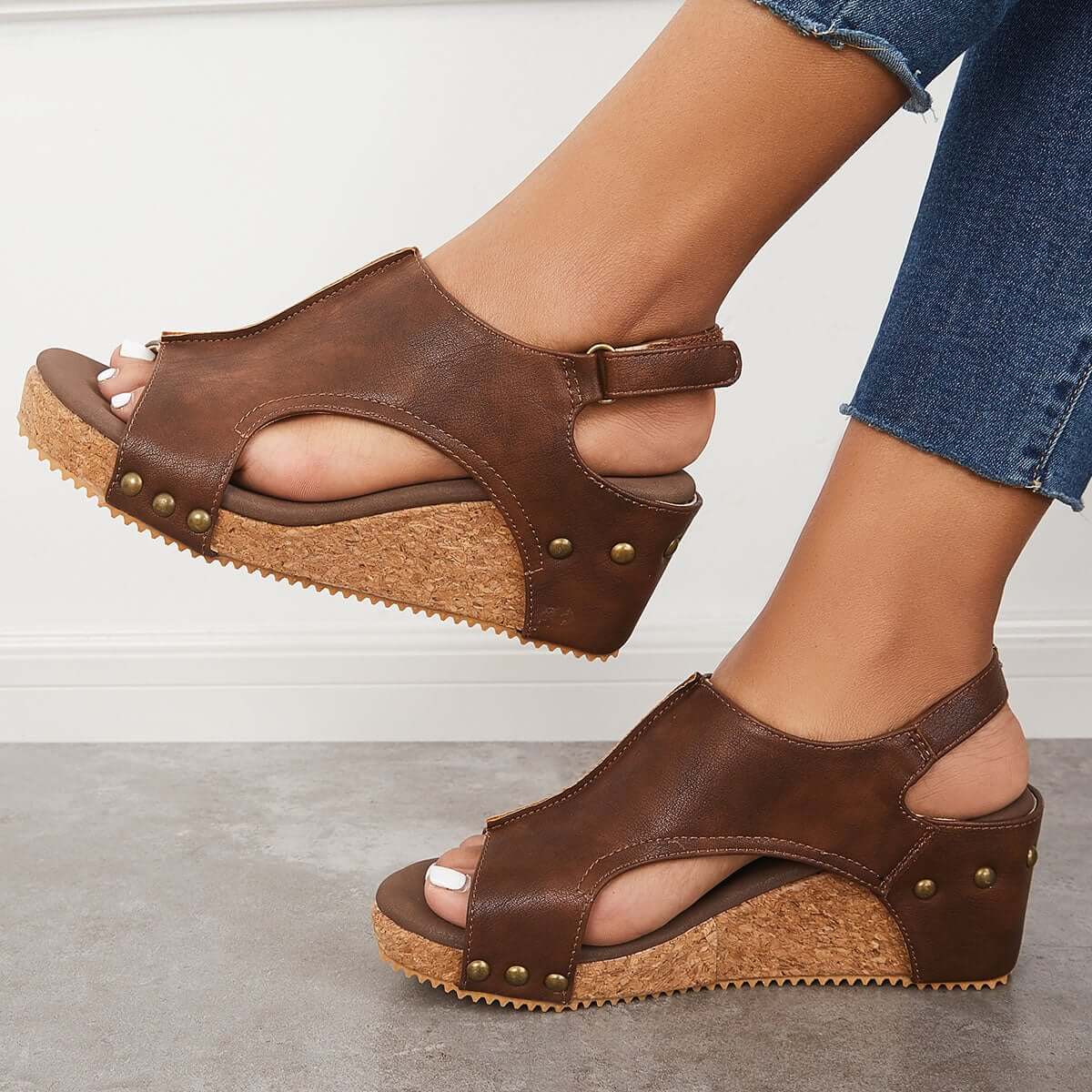 Cork Platform Wedges Slingback Ankle Buckle Strap Sandals