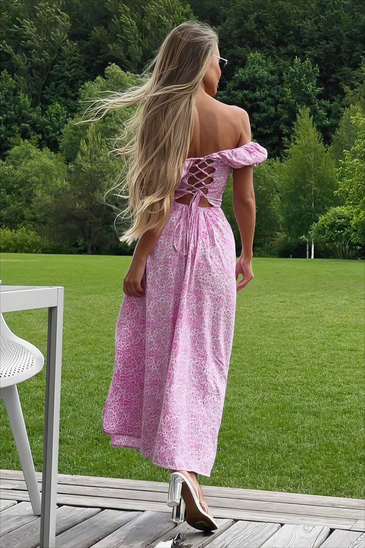 Floral Off Shoulder Corset High Split Maxi Dress 5