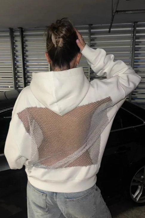 Sheer Backless Mesh Hoodie