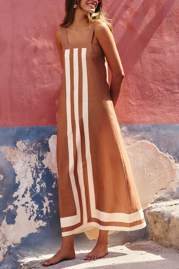 Striped Print Resort Style Casual Sling Maxi Dress - Fashionpara