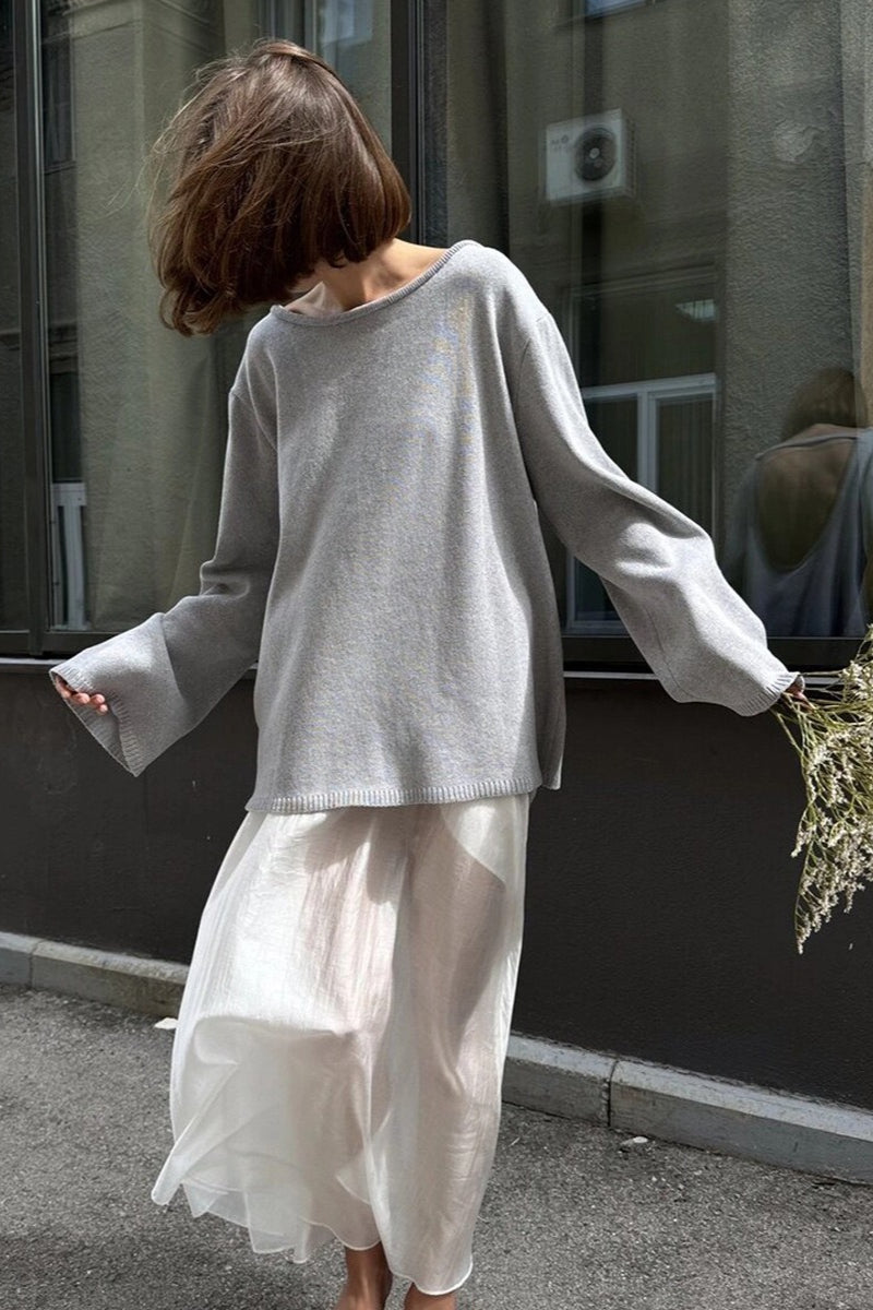 Open Back Boat Neck Knit Sweater