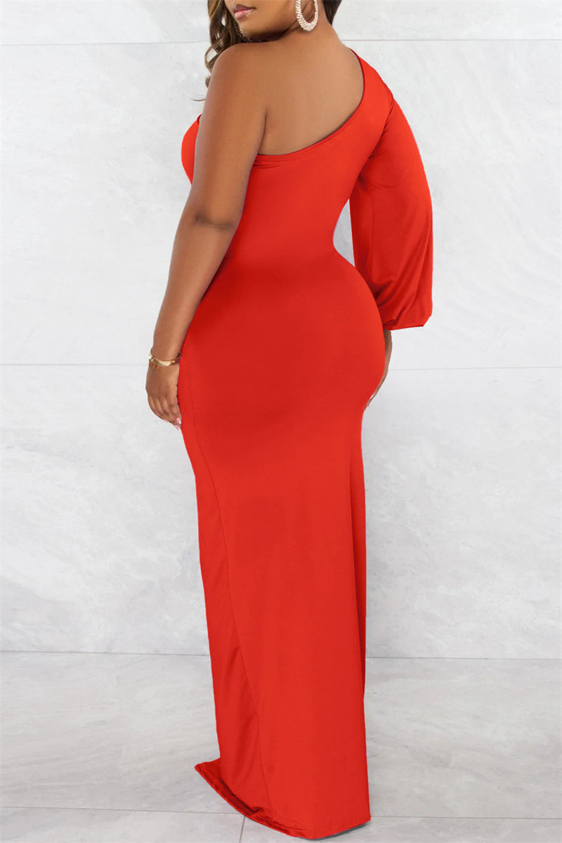 Sexy Formal Solid Backless Slit Oblique Collar Long Sleeve Dresses  Fashionpara