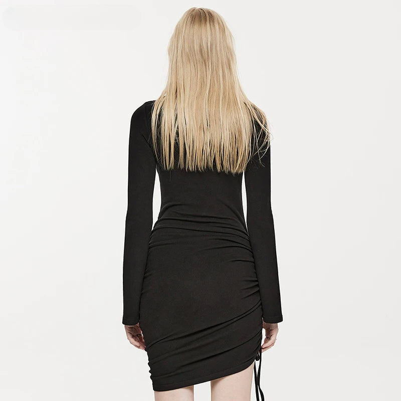 High Neck Long Sleeve Ruched Bodycon Mini Dress