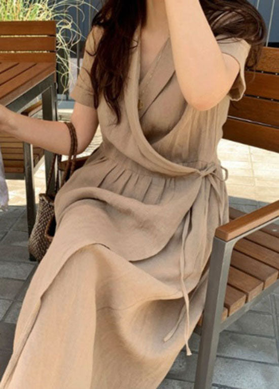 Wrap Front Notched Collar Short Sleeve Pocket Maxi Wrap Dress - View 3