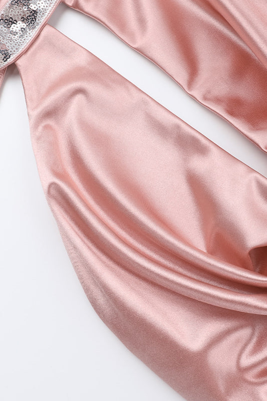 Halter Backless Sparkling Deep V Party Dress - Fashionpara