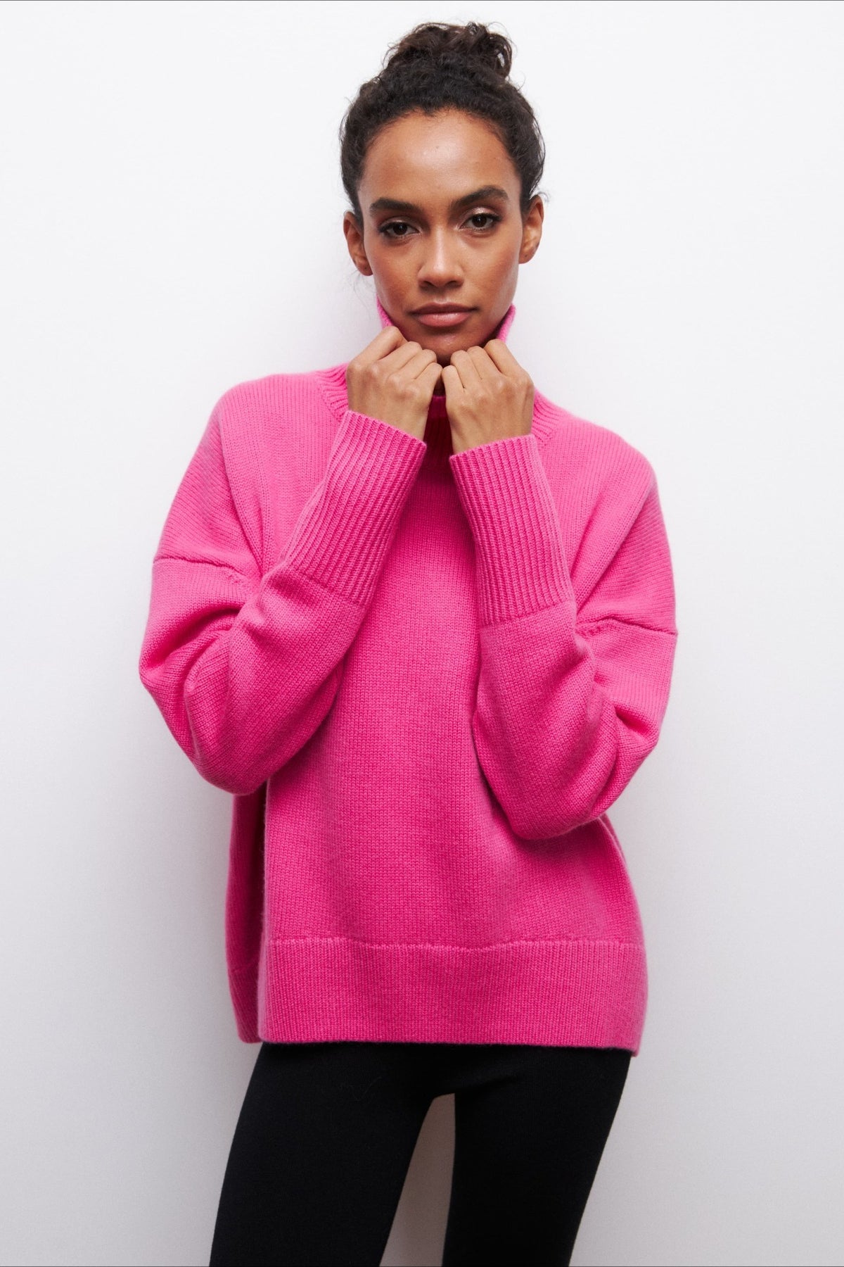 Asymmetric Cape Sleeve Turtleneck Knit Sweater 5