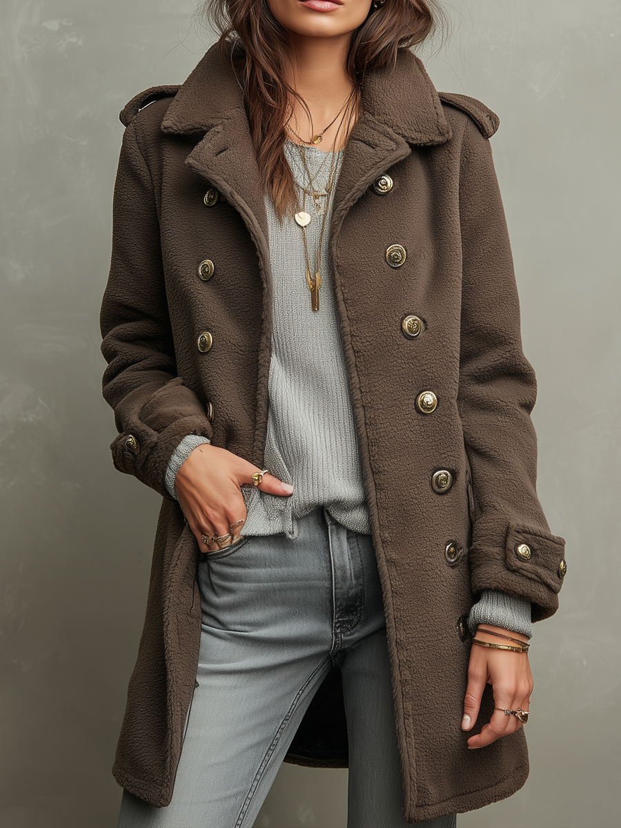 Vintage Teddy Polyester Fleece Military Style Coat - Fashionpara