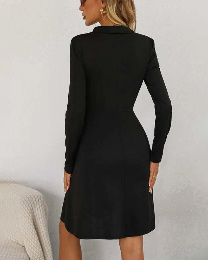 Collared Long Sleeve Quarter-Zip Fit & Flare Dress