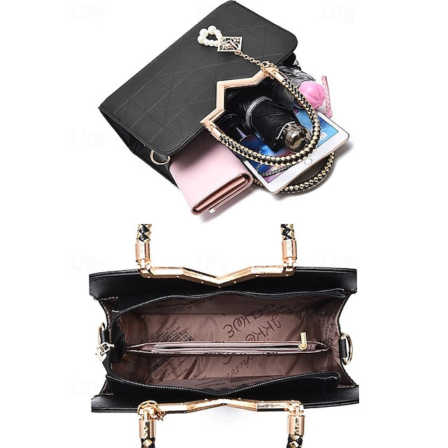 Handbag Faux with Elegant Pendant Pearl Leather