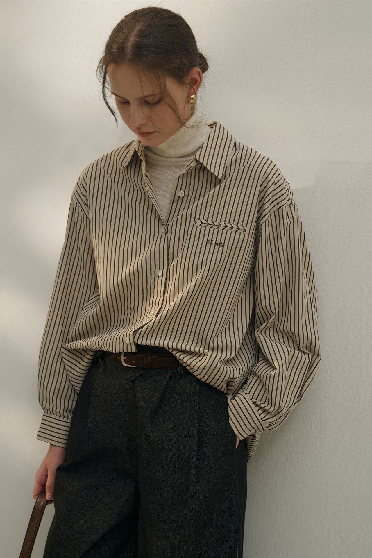 Color Block Stripe Collared Blouse