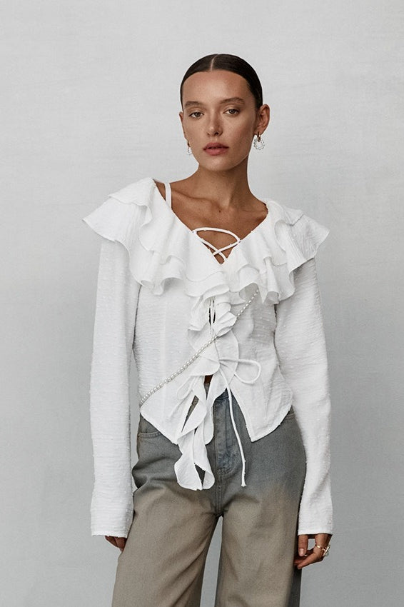 Long Sleeve Ruffle Blouse - Fashionpara