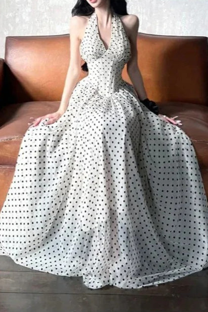 V-Neck Polka Dot Maxi Dress - Fashionpara