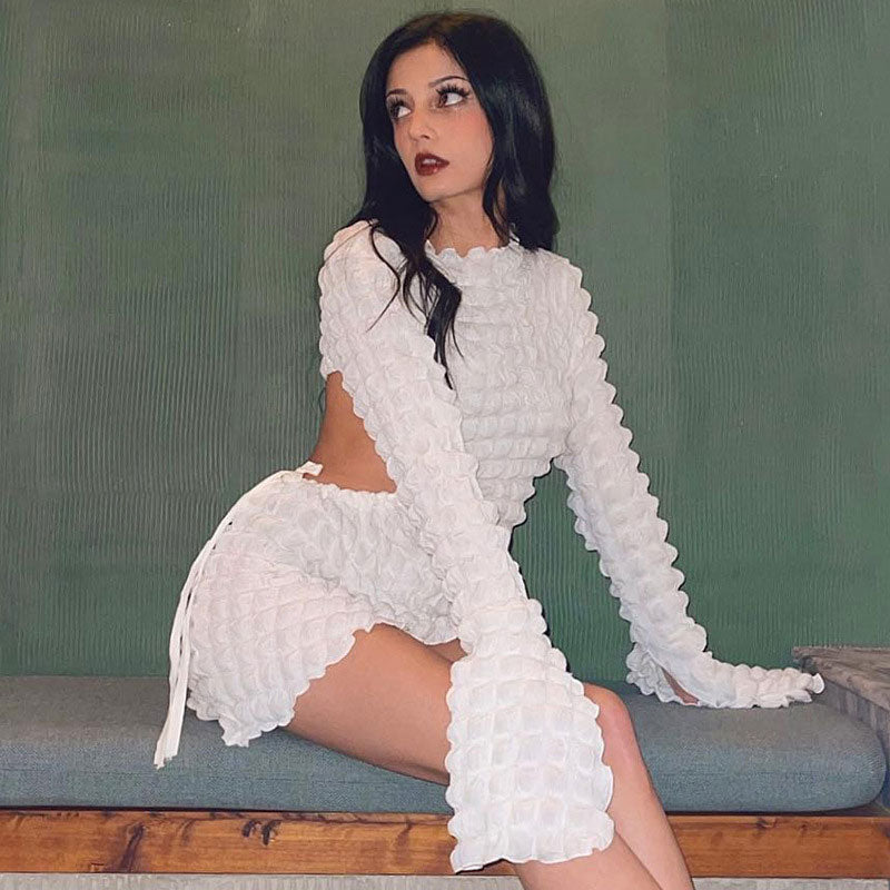 Popcorn Texture Cut-Out Long Sleeve Bodycon Mini Dress 2