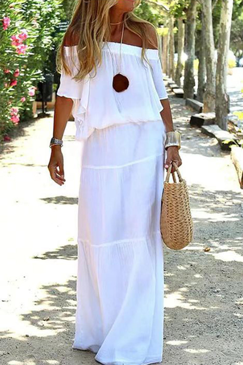 Off Shoulder Ruffle Flounce Tiered Maxi Dress