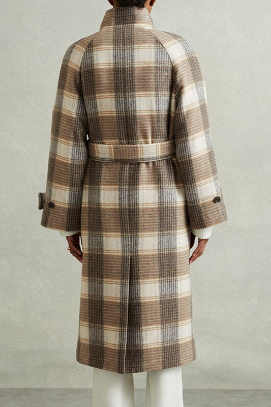 Elegant Vintage Plaid Wool Coat with Belt for Timeless Style
