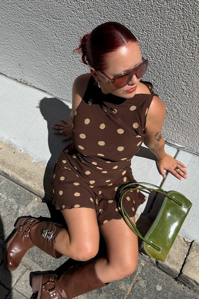 Polka Dot High Neck Sleeveless Mini Dress