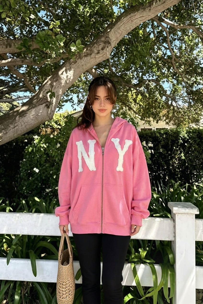 Embroidered Floral Print Zip Hoodie 3