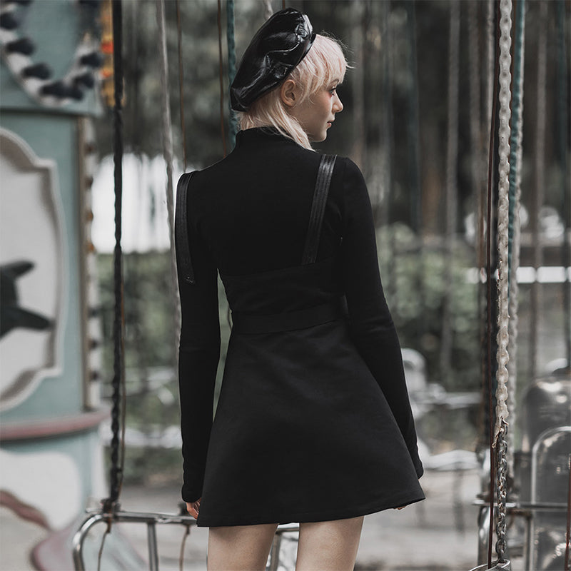 Buckle Belt Suspender Pinafore A-Line Mini Dress 3