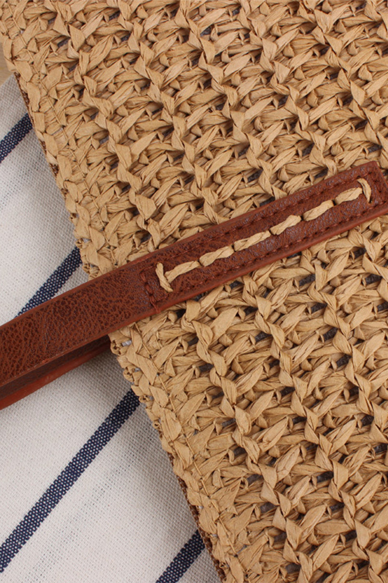 Trendy Leather Strap Woven Straw Beach Shoulder Bag - Fashionpara