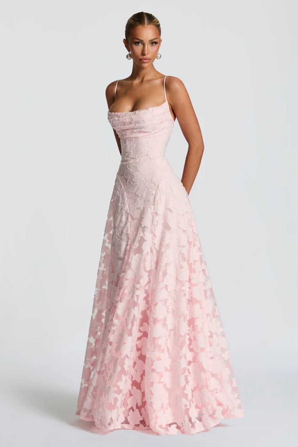 Jacquard Cami Backless Maxi Lace Dress