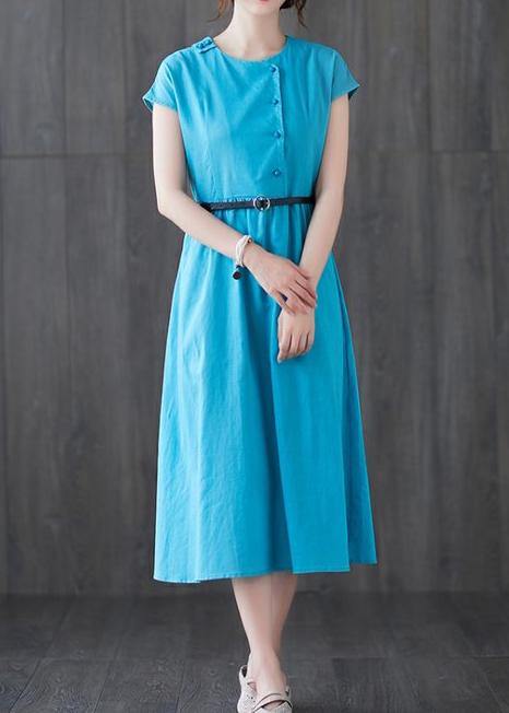 Round Neck Cap Sleeve Asymmetric Button Belted A-Line Midi Dress - View 2