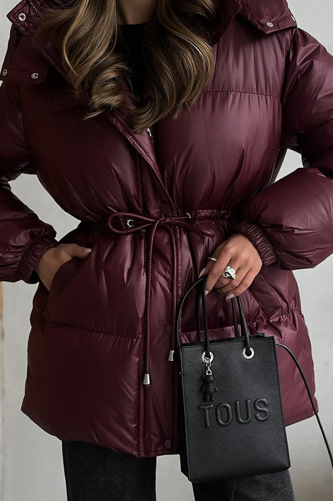 Drawstring Hooded Puffer Coat - Fashionpara