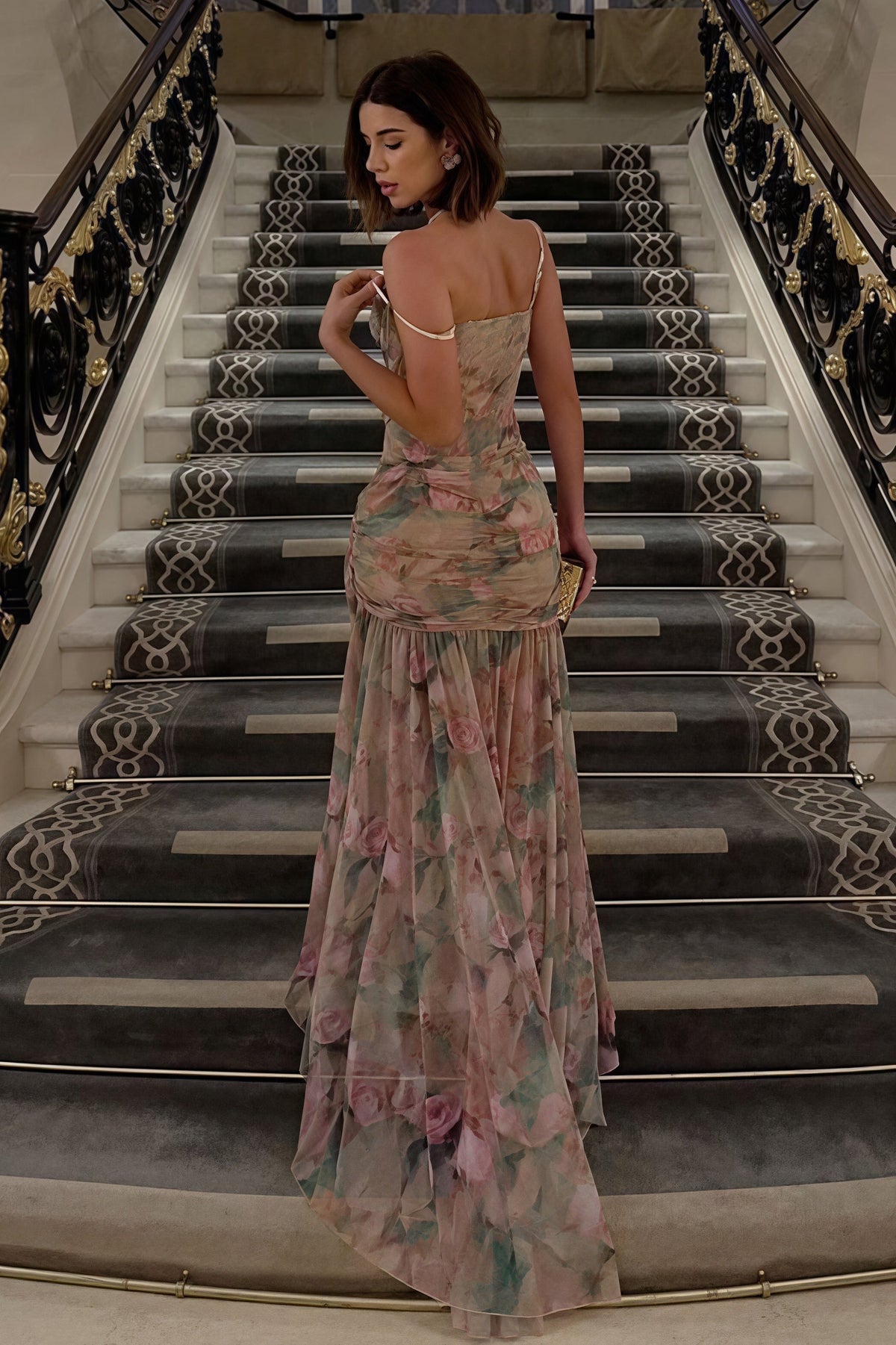 Floral Print Corset High Split Maxi Gown 4