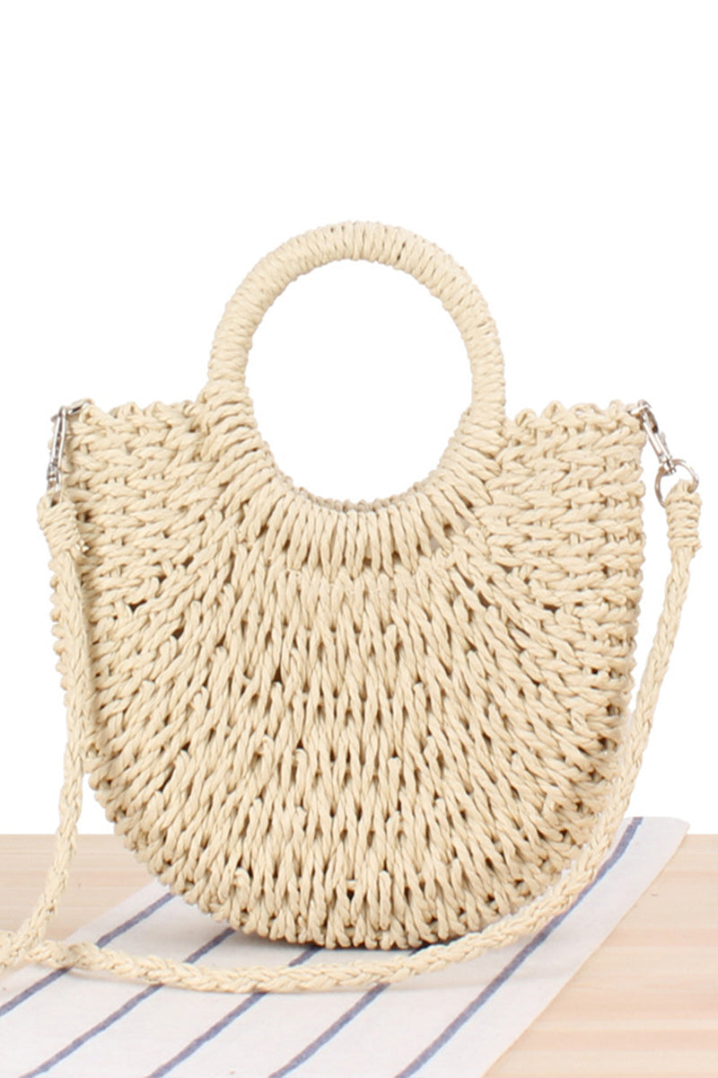 Semicircle Top-Handle Woven Straw Beach Handbag - Fashionpara