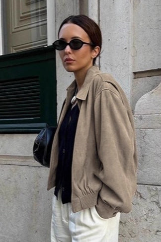 Vintage Khaki Suede Lapel Jacket