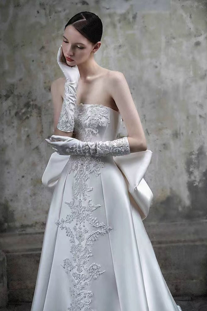 Strapless Satin A Line Wedding Dress