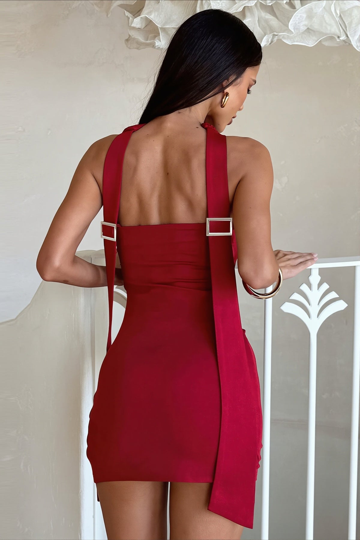 Scarf Neck Keyhole Cut Out Bodycon Mini Dress 4