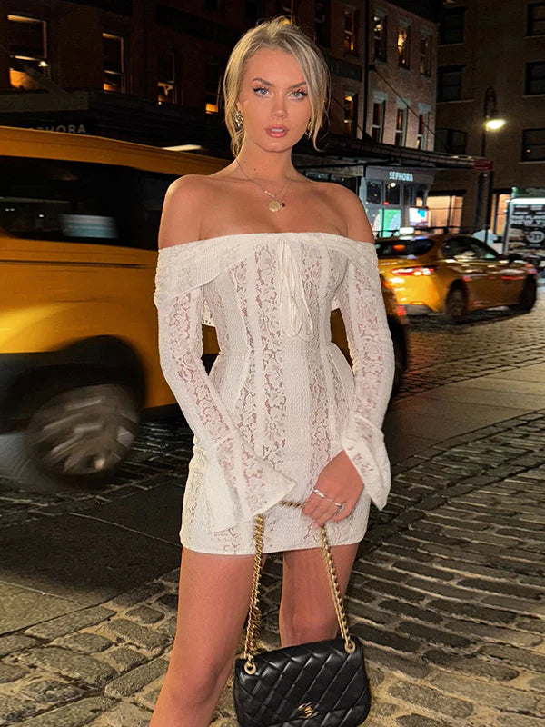Lace Off-Shoulder Sexy Bodycon Mini Party Dress