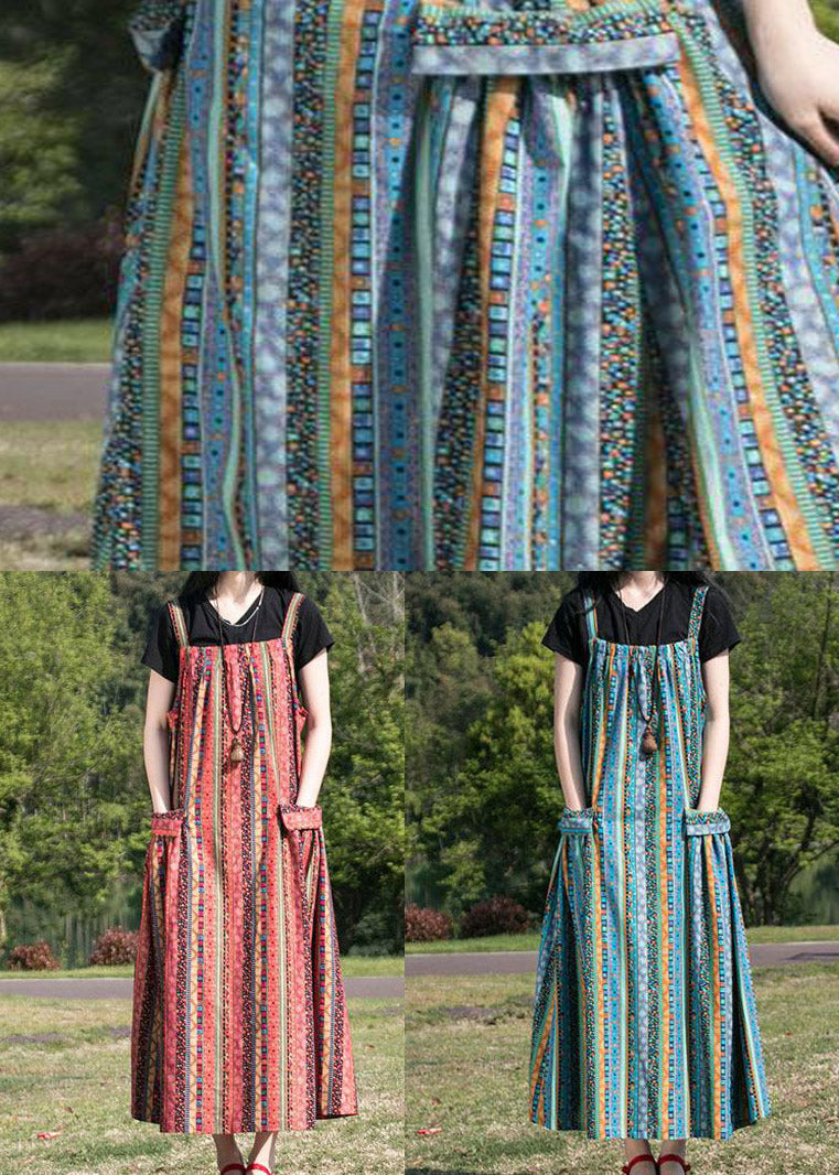 Folk Print Pocket Spaghetti Strap Oversized Maxi Pinafore Dress - View 4