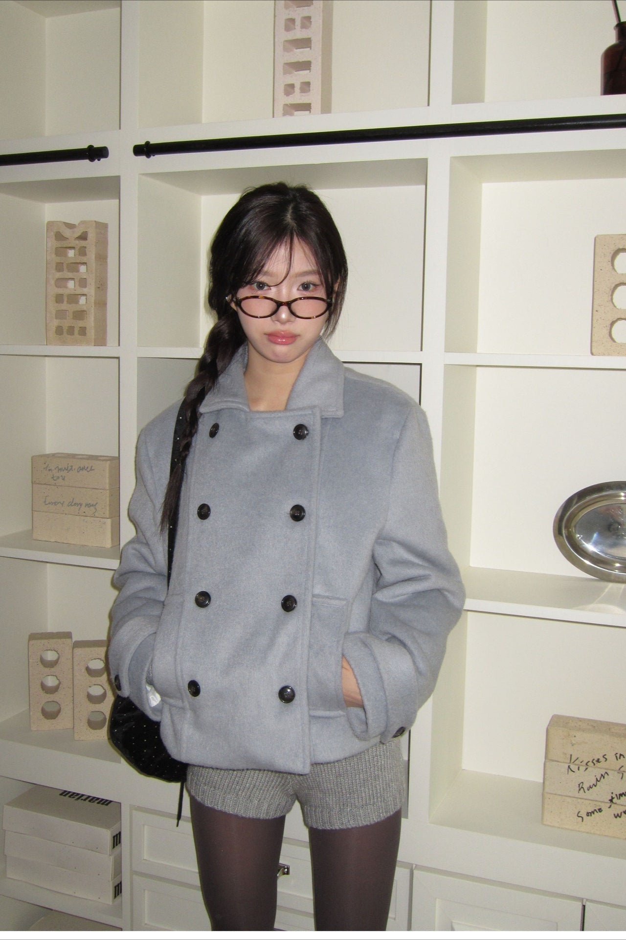 Vintage Fleece-Lined Wool Blend Short Coat for Stylish Comfort