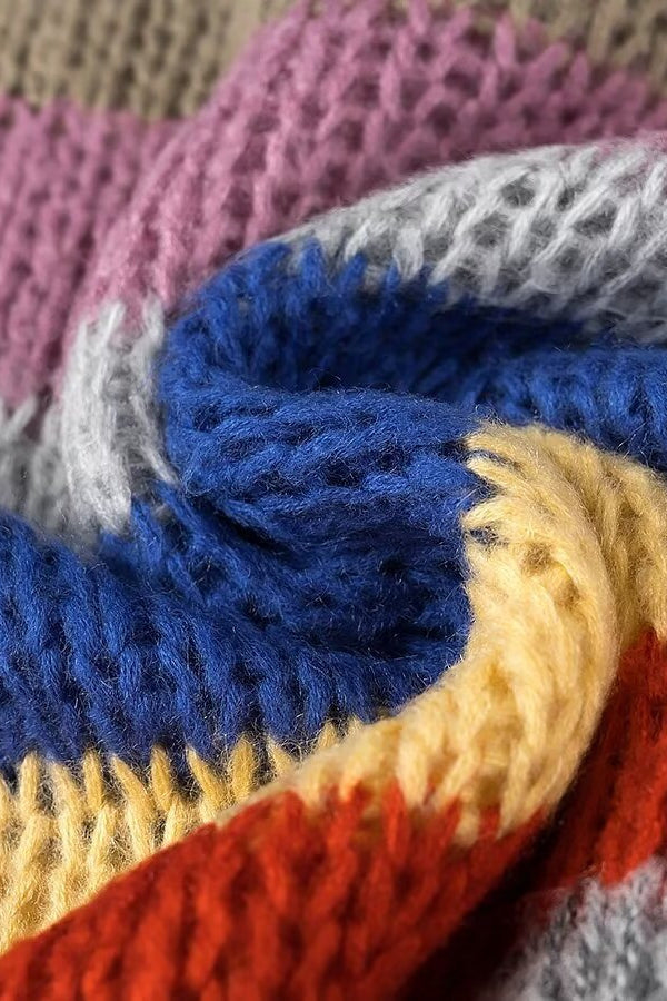 Chic Rainbow Stripe Crewneck Long Sleeve Knit Sweater