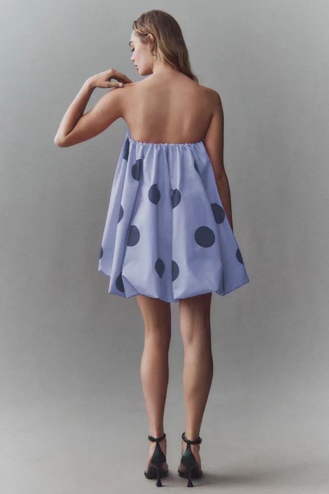 Polka Dot Print Strapless Bubble Hem Mini Dress