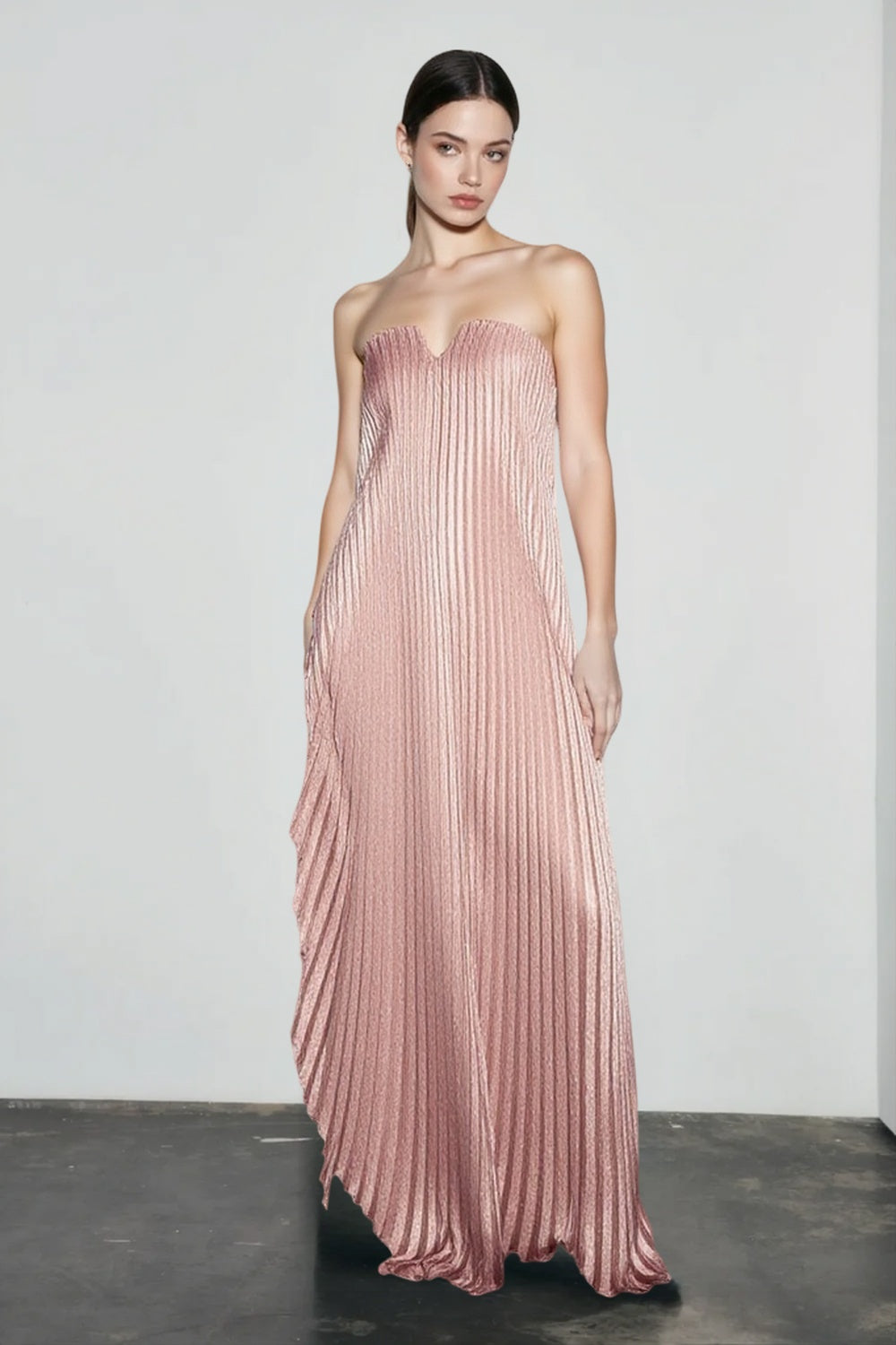 Pleated Strapless Sweetheart A-Line Maxi Gown